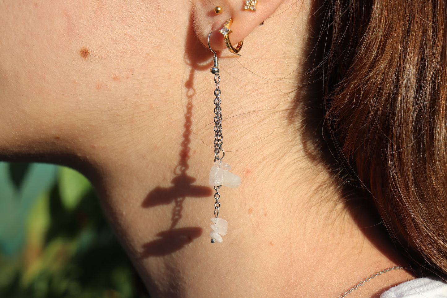 Boucles d'Oreilles Pendantes en Quartz Rose