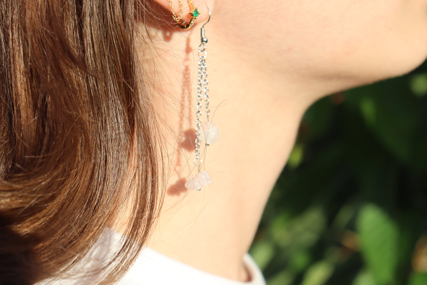 Boucles d'Oreilles Pendantes en Quartz Rose